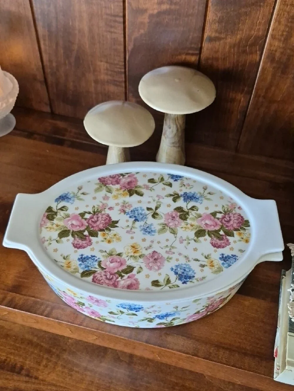 Grace Pantry Floral Ceramic Covered Casserole Dish - Pink & Blue